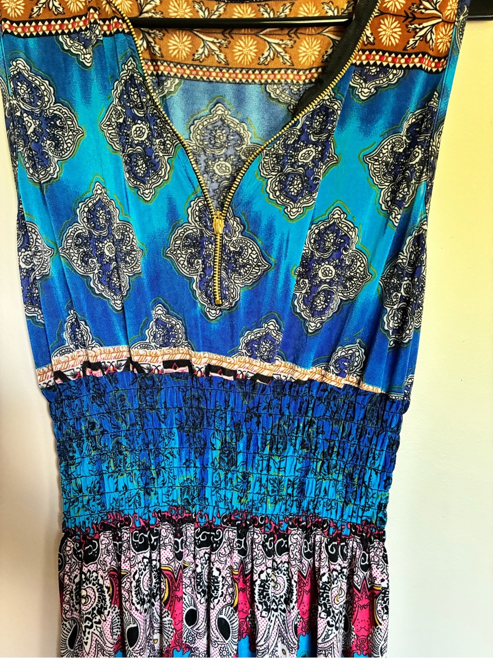 Boho V-Neck Maxi Dress in Turquoise and Blue